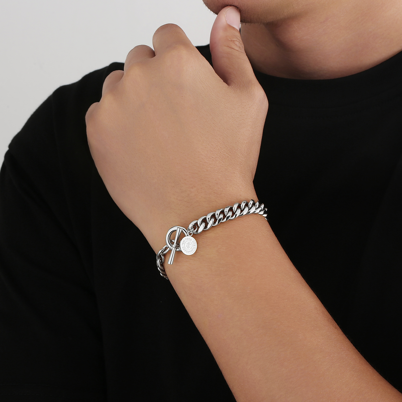 OT クラスプ ステンレススチール キューバン ブレスレット