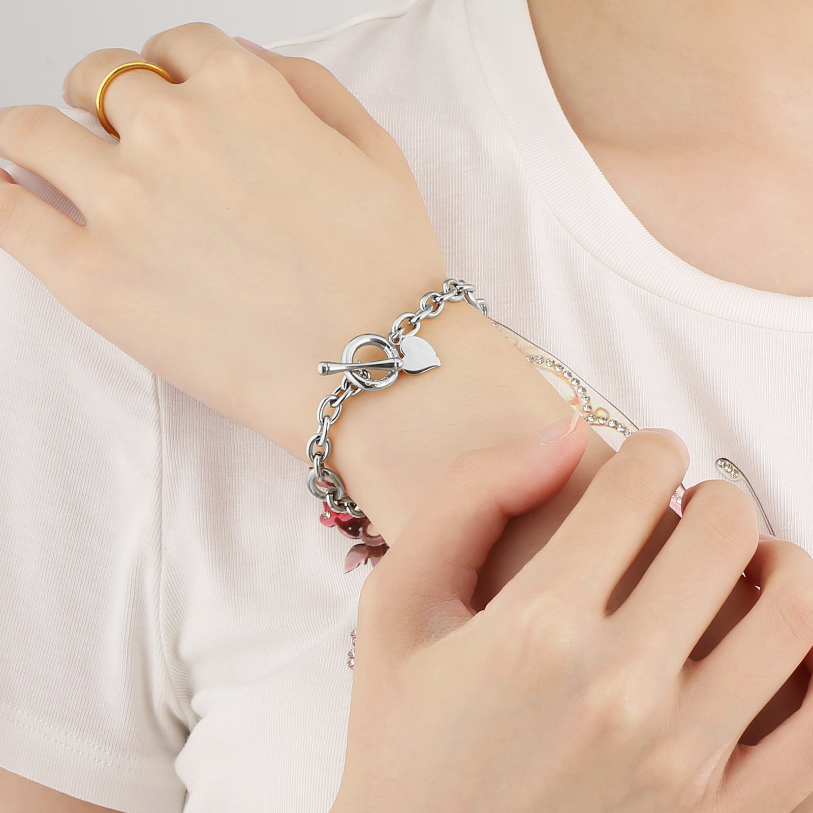 OT クラスプ ステンレススチール キューバン ブレスレット