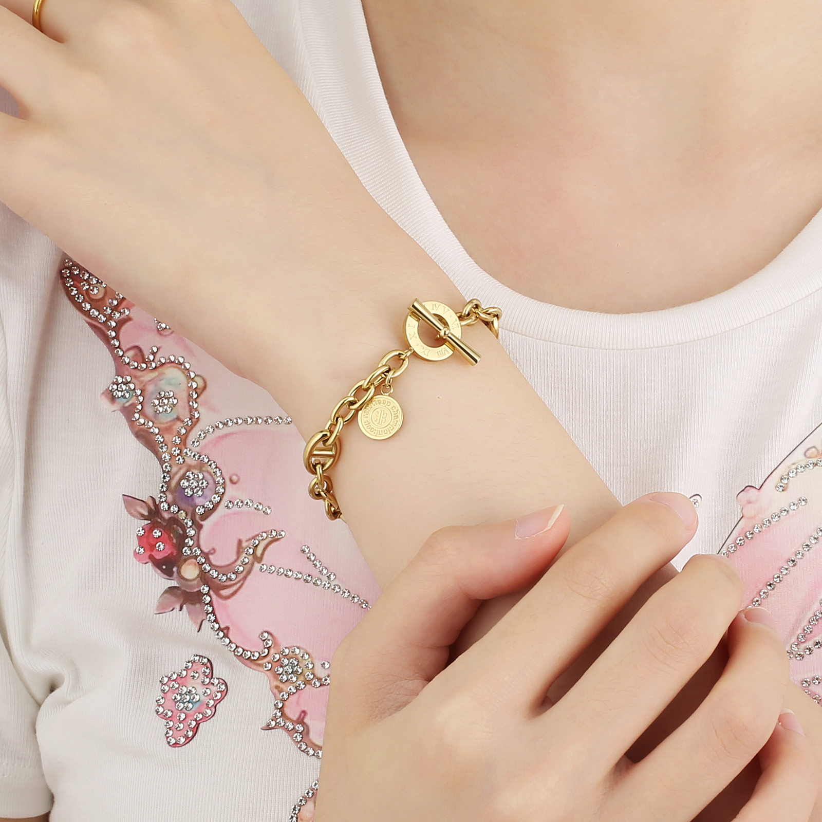 OT クラスプ ステンレススチール キューバン ブレスレット