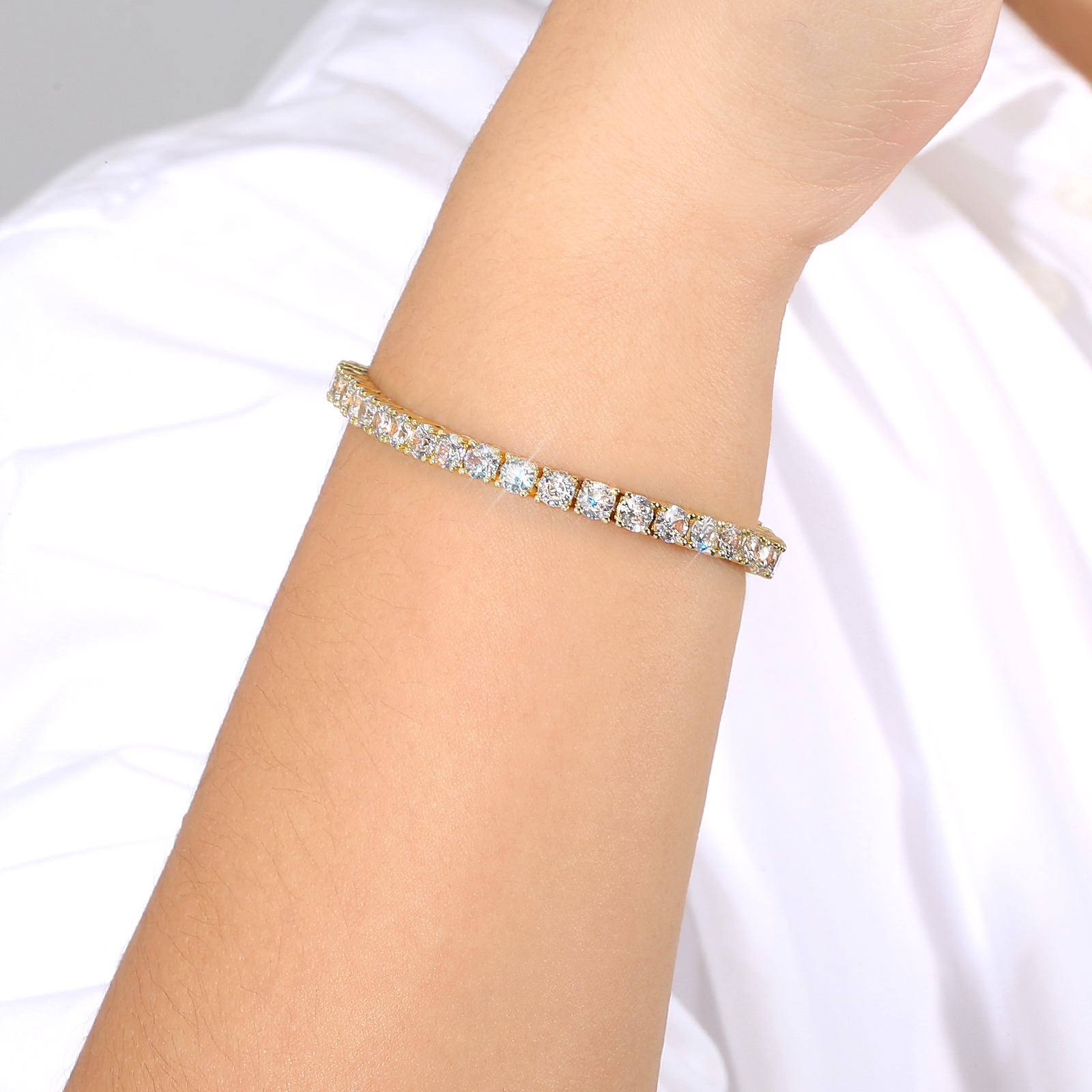 【NEW】4mm CZダイヤ テニス ブレスレット メンズ 真鍮 KRKC