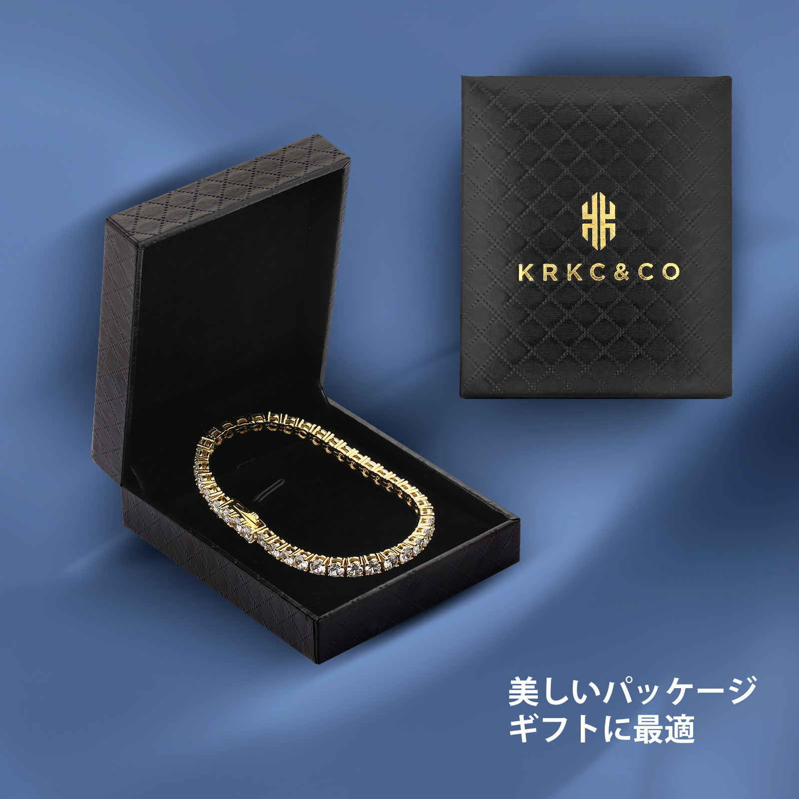 KRKC 3mm テニスチェーンブレスレット 14k/ホワイトゴール 