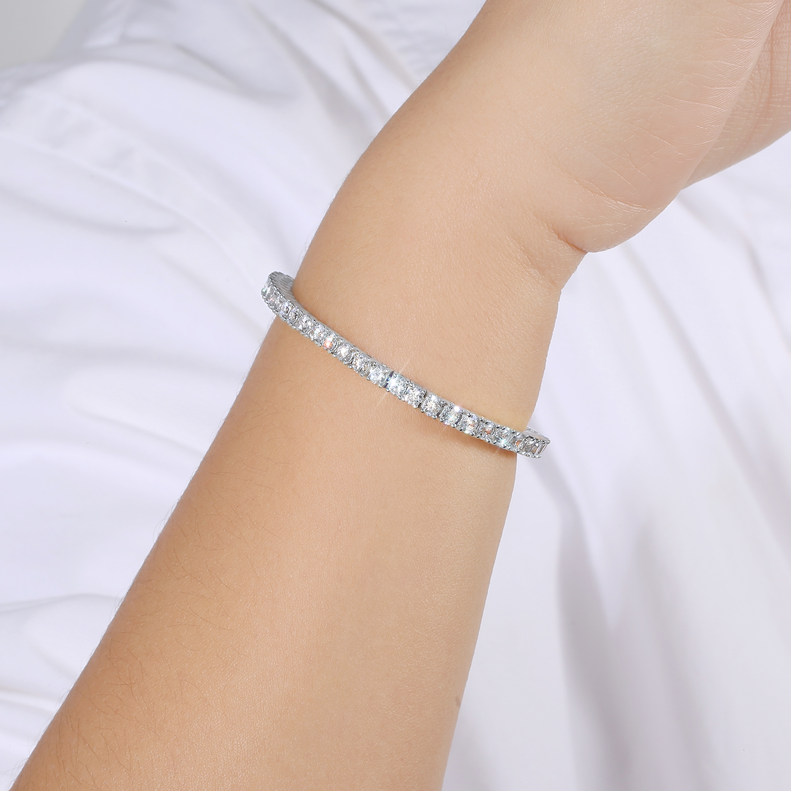 KRKC 3mm テニスチェーンブレスレット 14k/ホワイトゴール