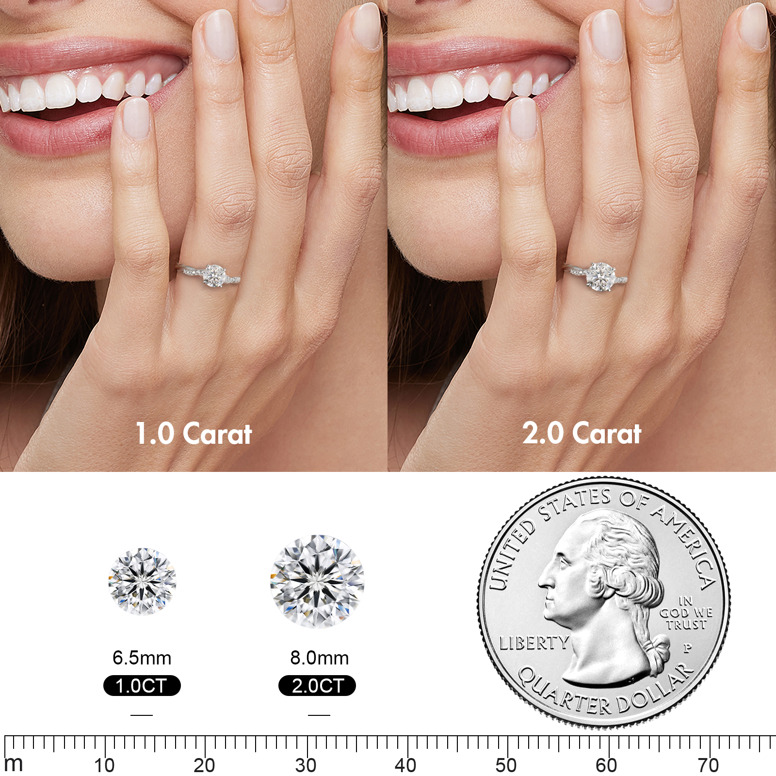 1.0/2.0カラット VVS1 モアサナイト リング レディース 0178 KRKC