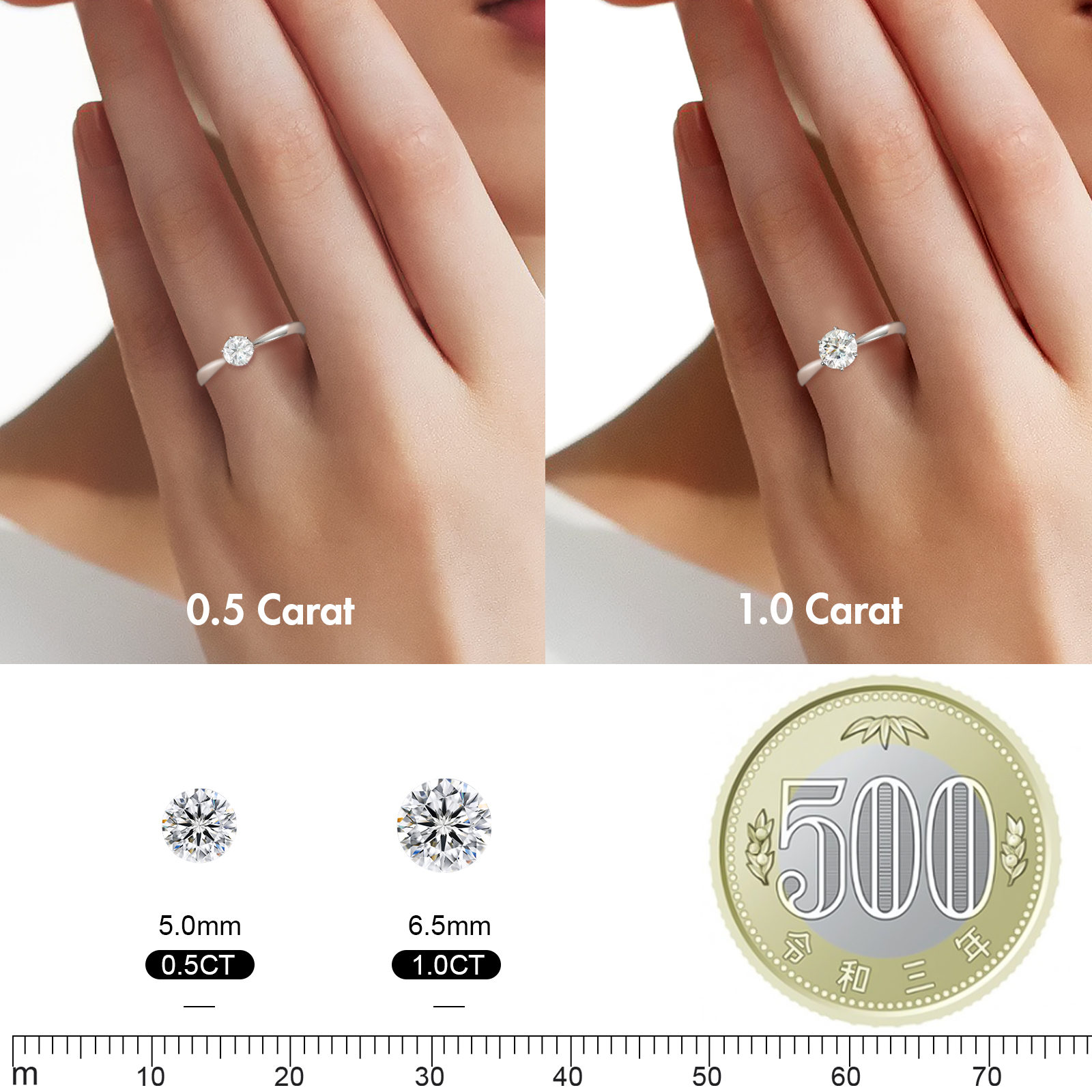 0.5/1.0カラット VVS1 モアサナイト リング レディース 0185 KRKC