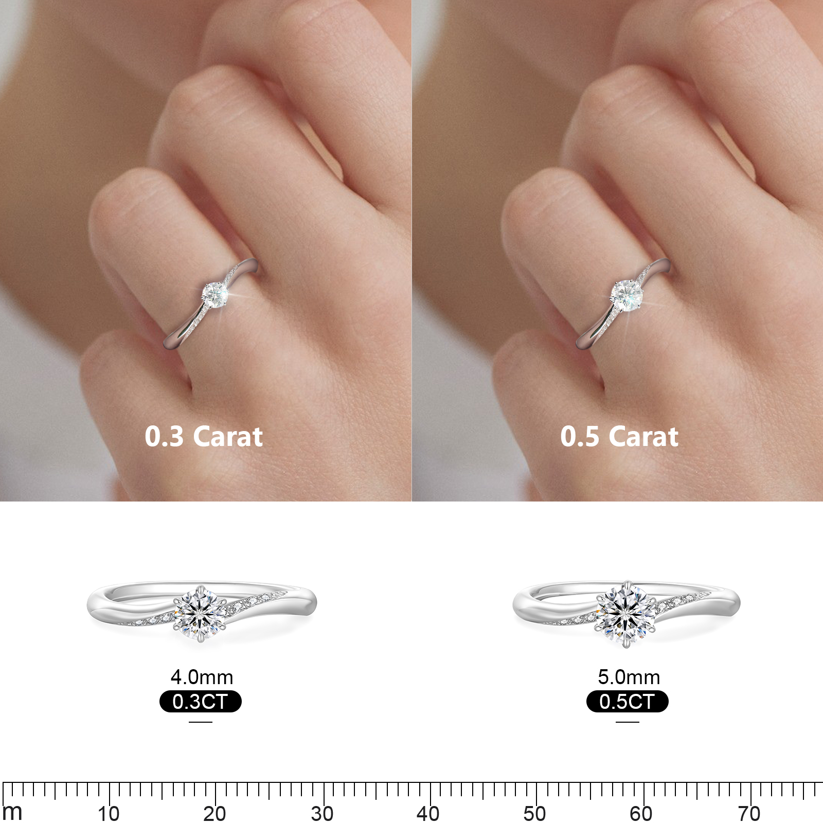 0.3/0.5カラット VVS1 モアサナイト リング レディース 0186 KRKC