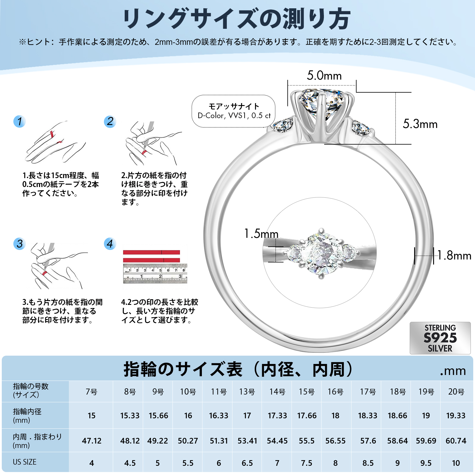 0.5カラット VVS1 モアサナイト リング レディース 0187 KRKC