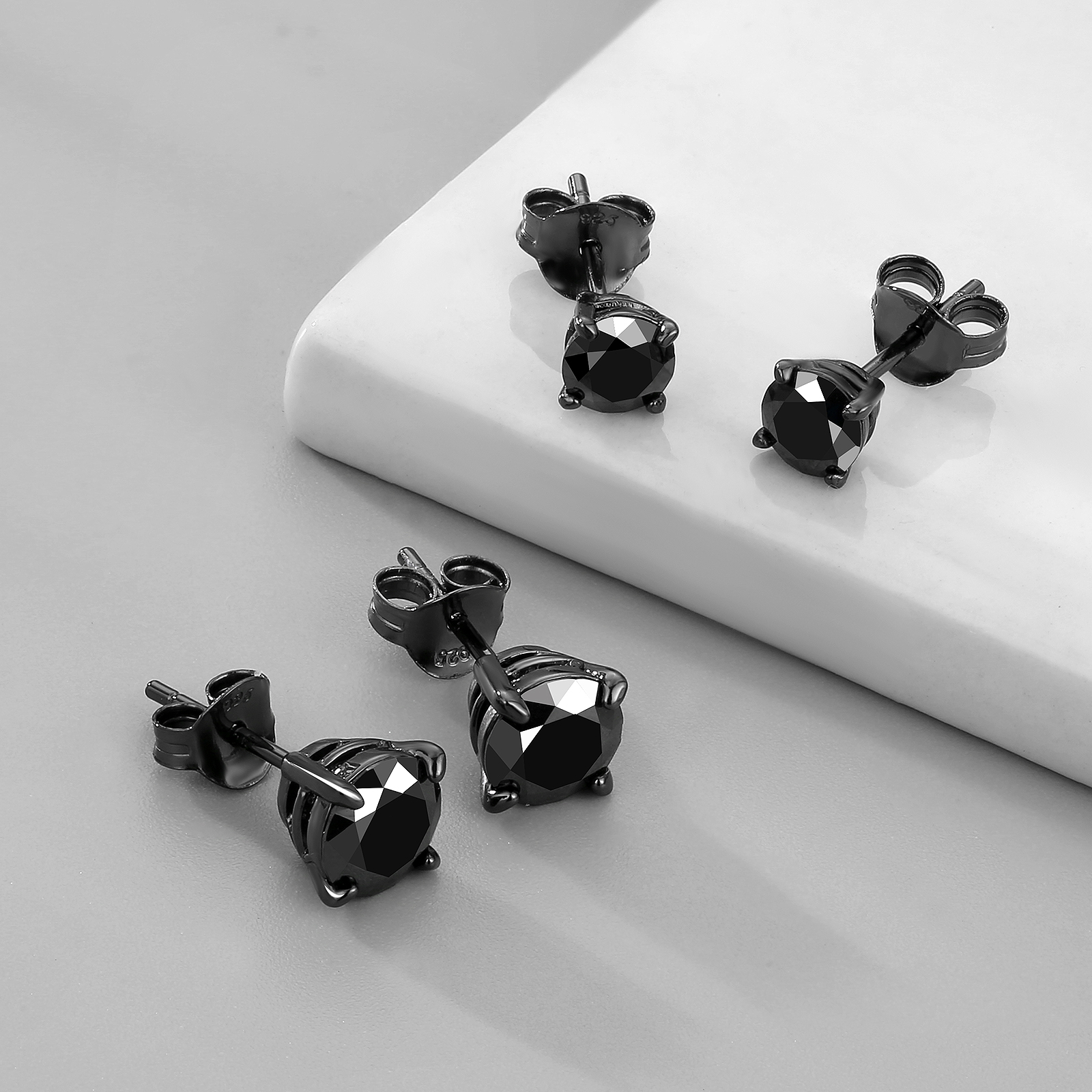 一粒ブラックモアサナイト スタッド ピアス S925 KRKC 0201