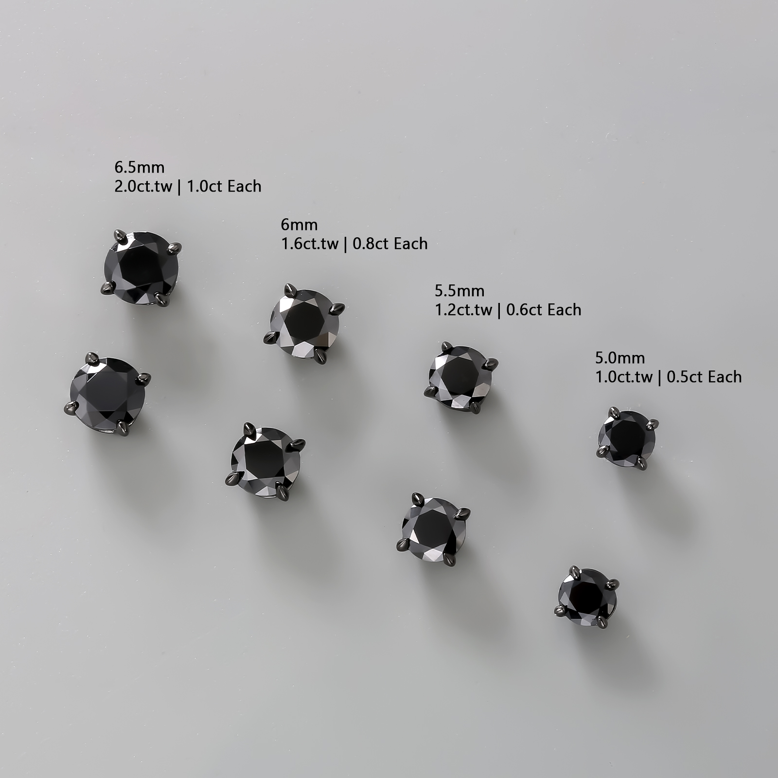 0.5/0.6/0.8/1.0カラット 一粒 ブラック モアサナイト ピアス S925 0201 KRKC