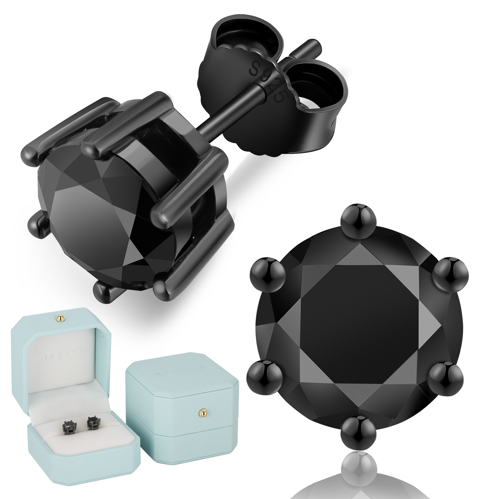 一粒ブラックモアサナイト スタッド ピアス S925 KRKC 0204