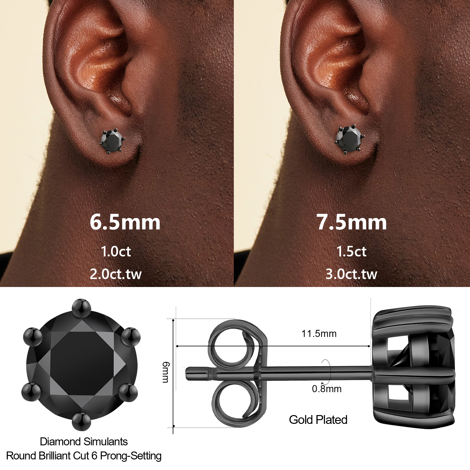 一粒ブラックモアサナイト スタッド ピアス S925 KRKC 0204