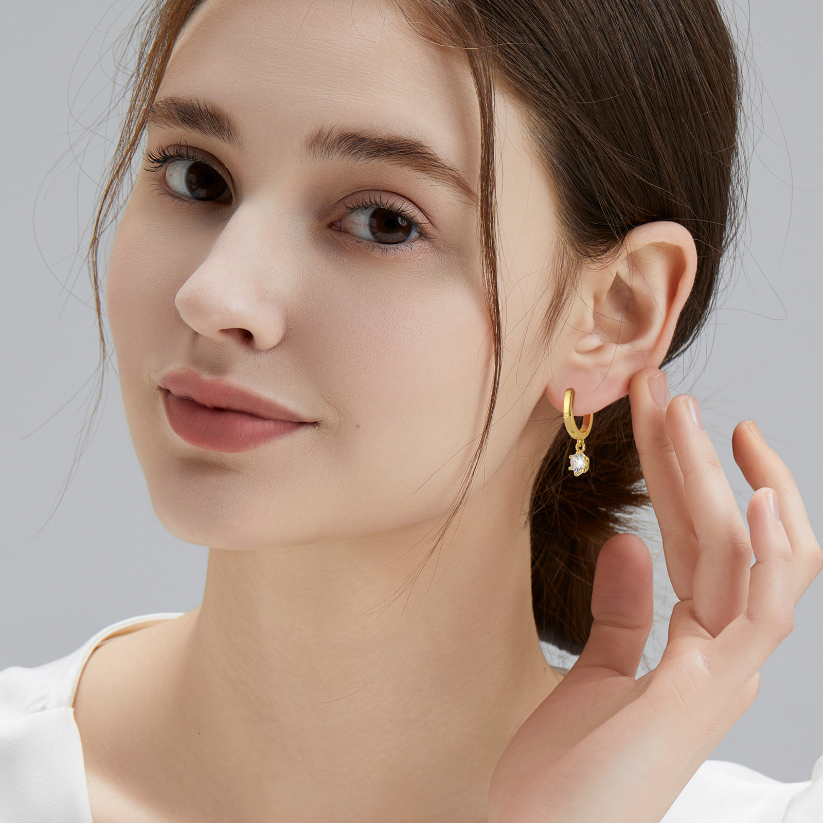 15mm  シルバー925　1粒CZ ダイヤー フープピアス