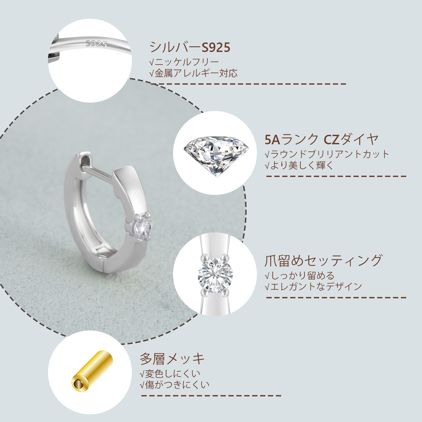 シルバー925フープピアスレディース KRKC