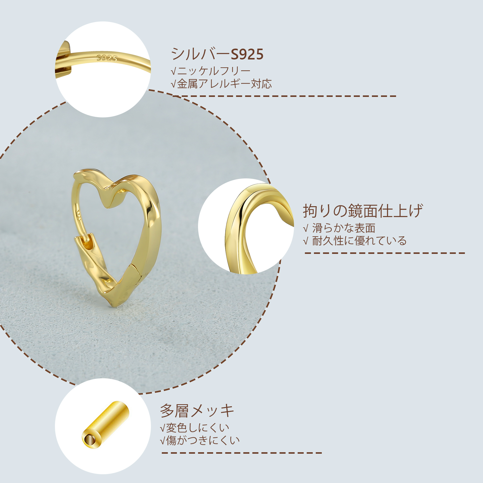 15mmシルバー925 ねじりハートフープピアス レディース KRKC