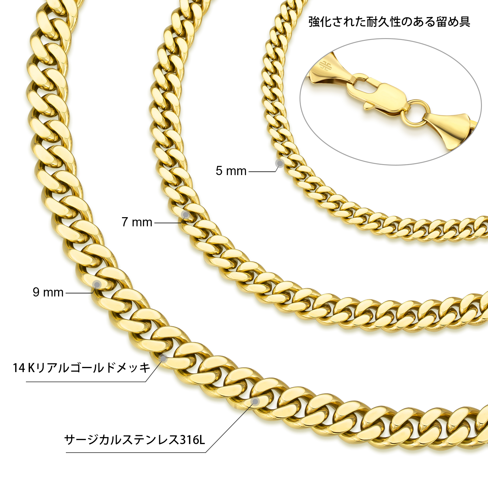 【NEW】14k マイアミ 2面 喜平 ネックレス 幅9mm KRKC