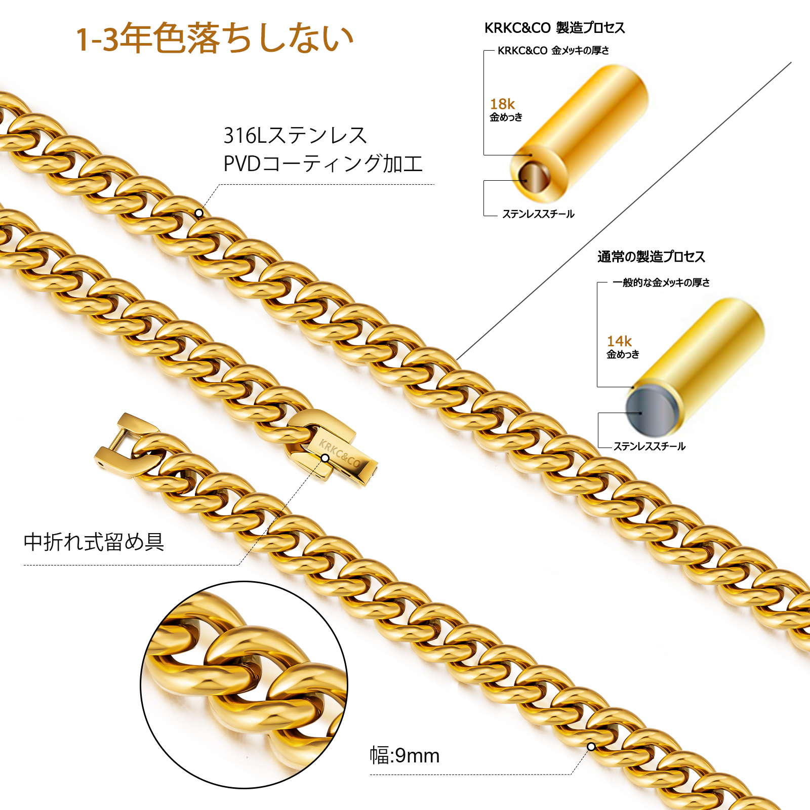 9mm マイアミ 喜平 ネックレス KRKC