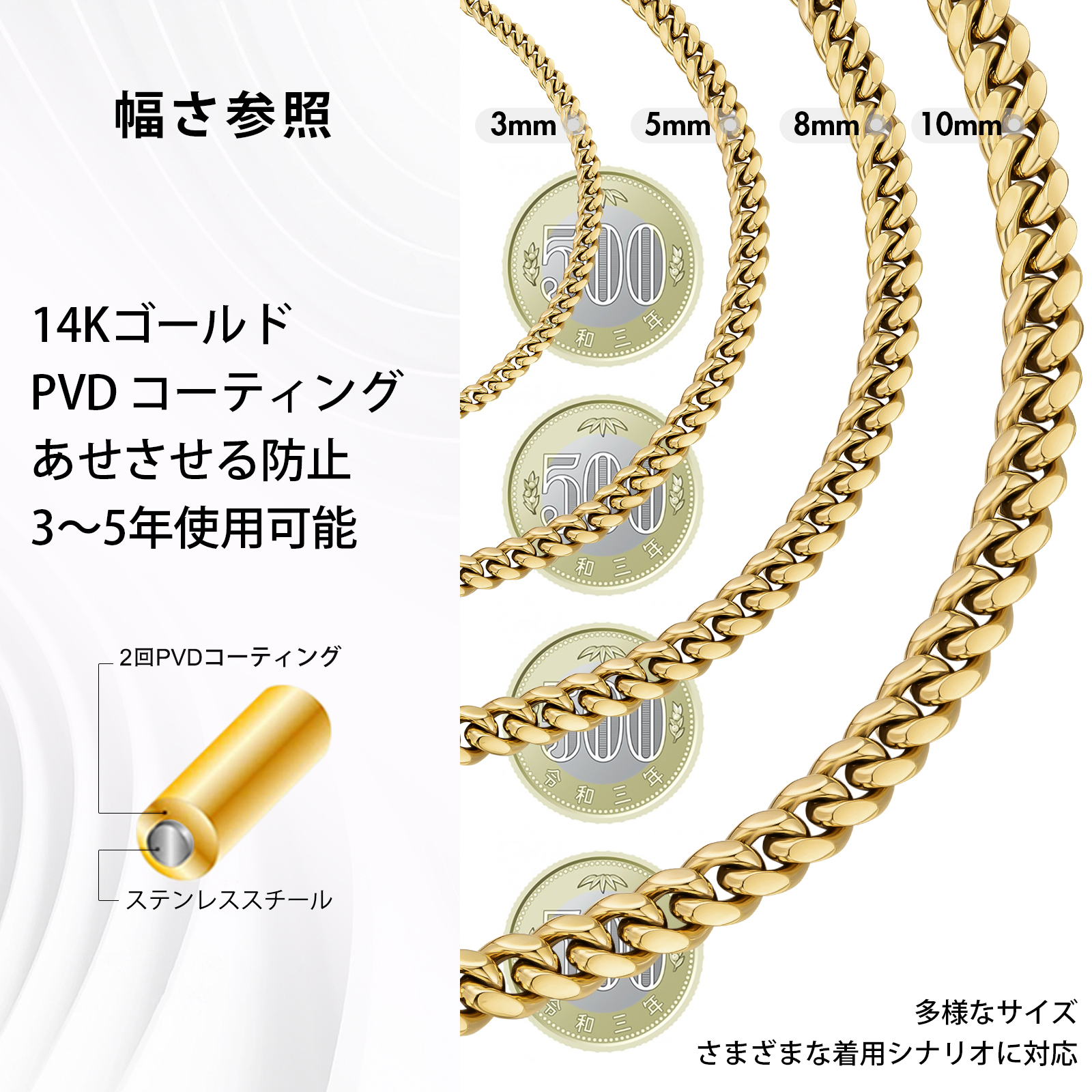 【NEW】14k マイアミ 4面 喜平 ネックレス 幅5mm KRKC