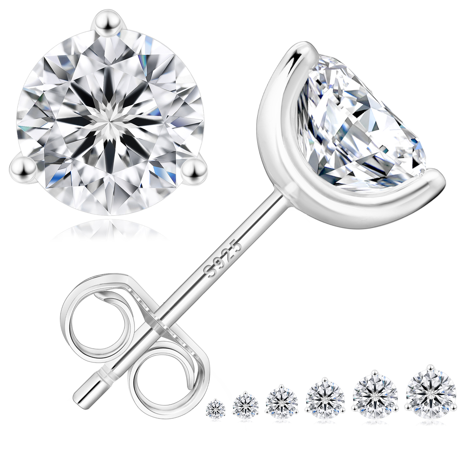 一粒 モアサナイト スタッド ピアス 0.3/0.5/0.6/0.8/1.0/1.5カラット KRKC