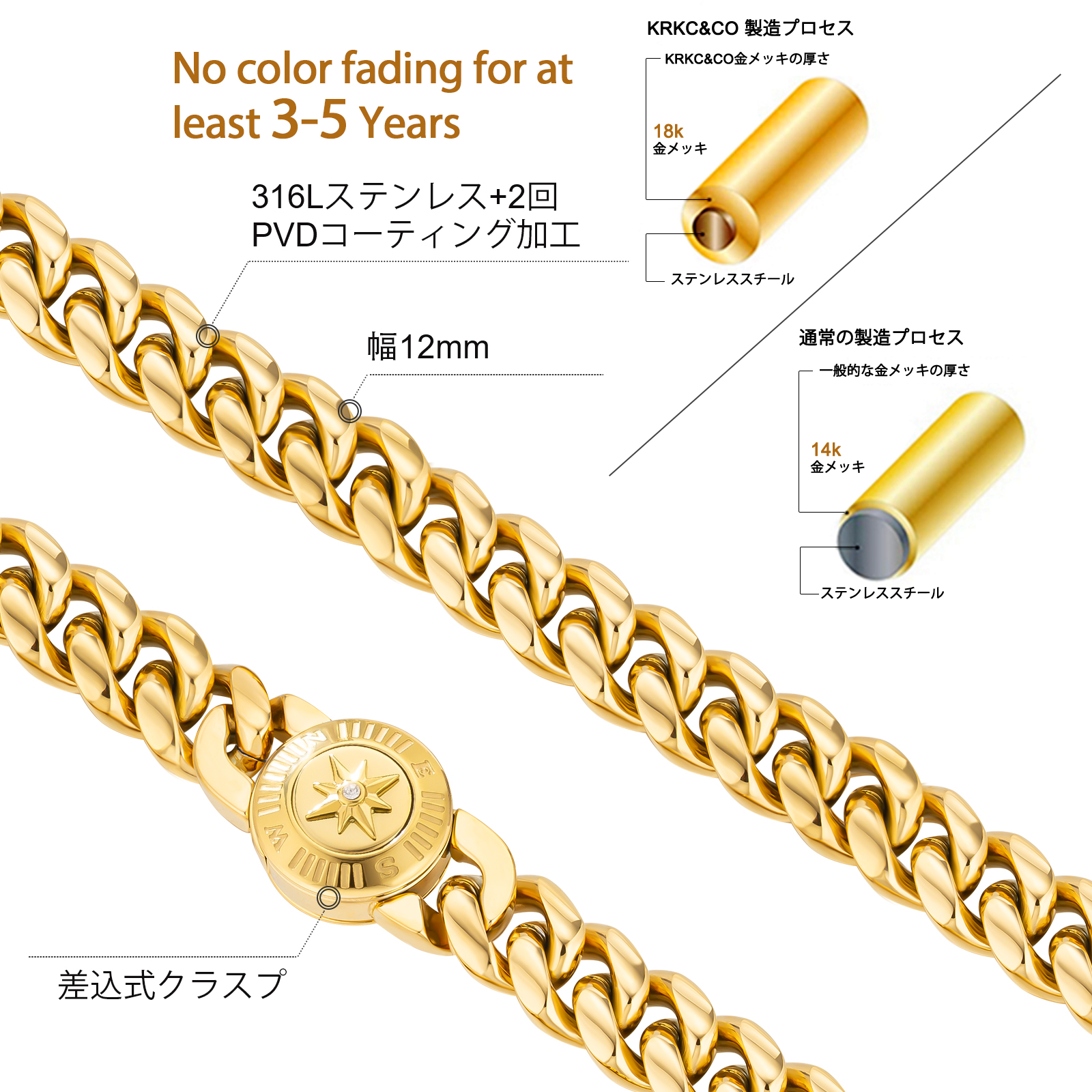 【NEW Compass Button Clasp】12mm 喜平 ブレスレット  KRKC