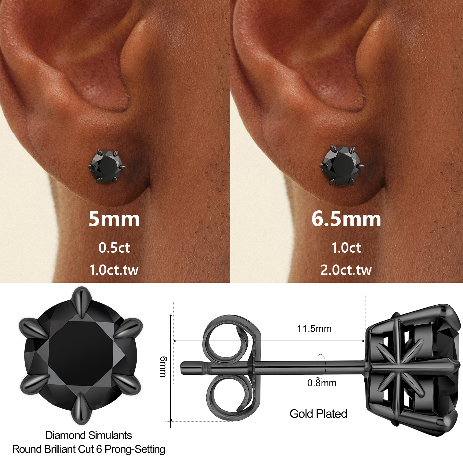 一粒ブラックモアサナイト スタッド ピアス S925 KRKC 0318