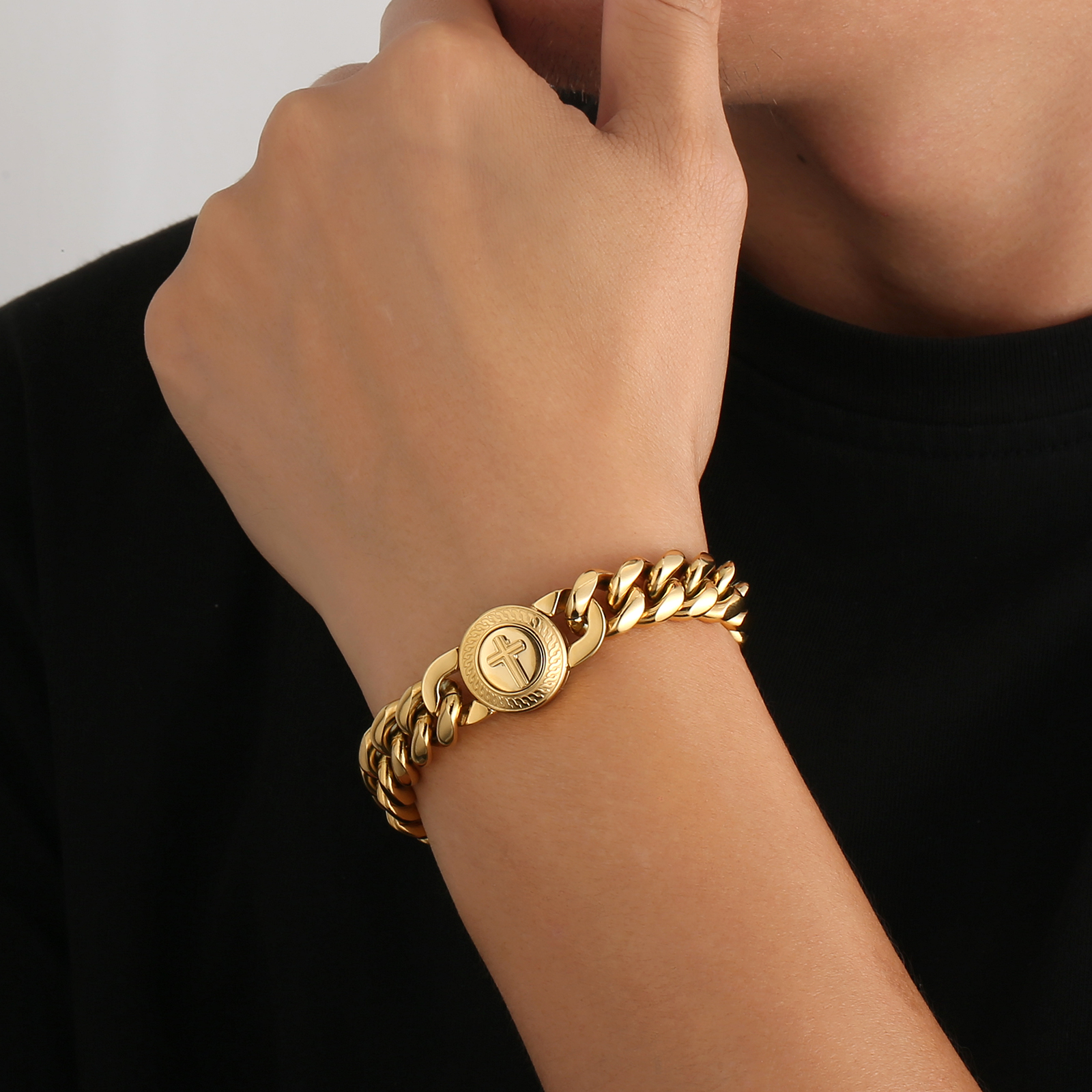 【NEW Cross Button Clasp】12mm 喜平 ブレスレット  KRKC