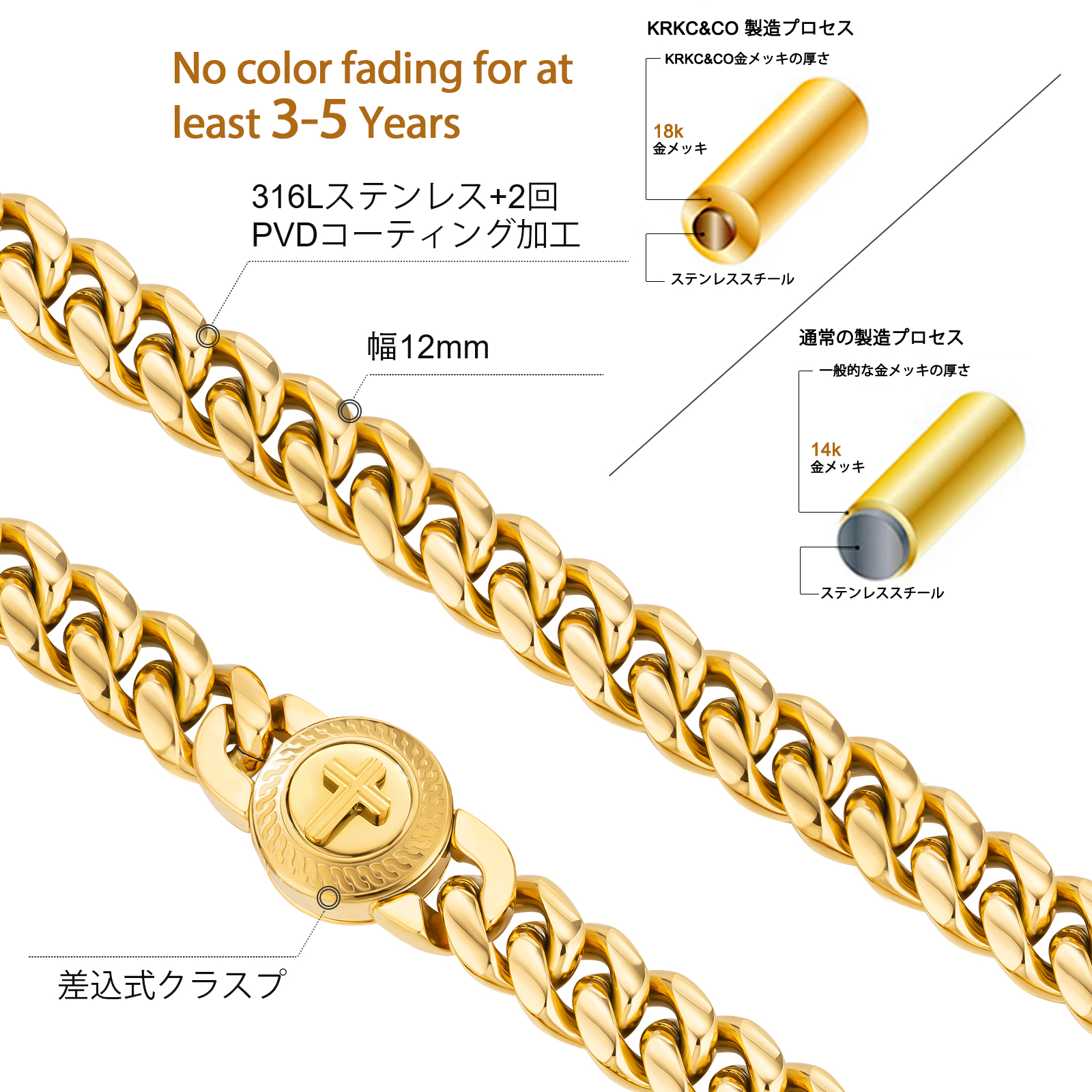 【NEW Cross Button Clasp】12mm 喜平 ネックレス  KRKC