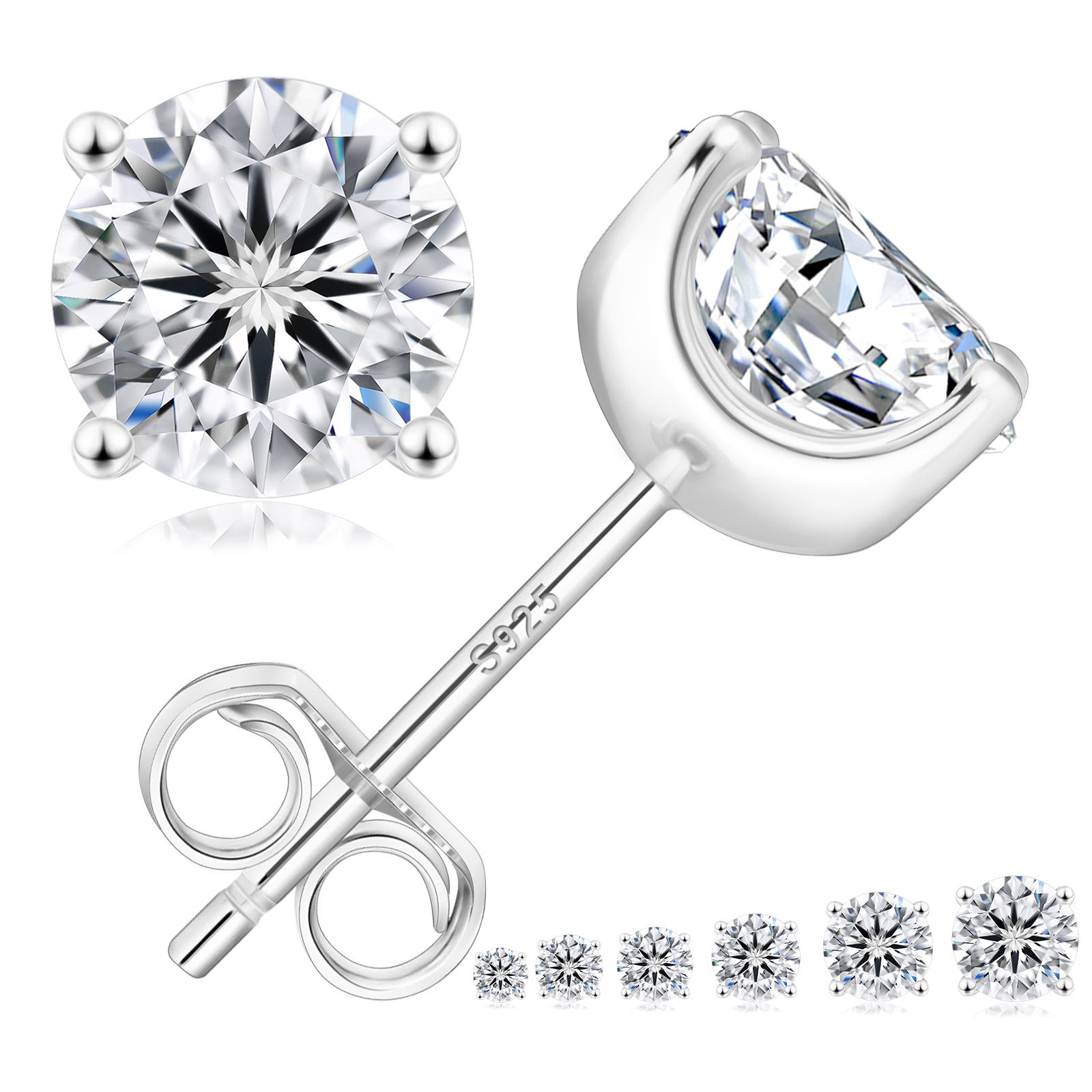 一粒 モアサナイト スタッド ピアス 0.3/0.5/0.6/0.8/1.0/1.5カラット KRKC