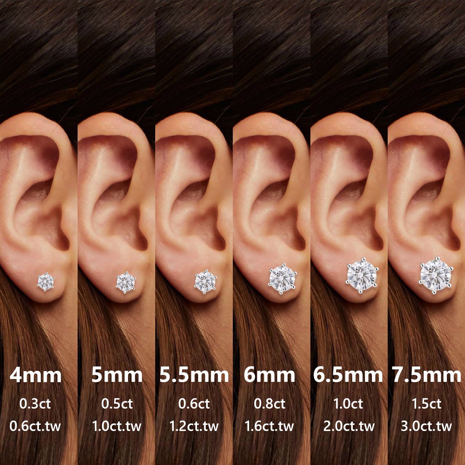 一粒 モアサナイト スタッド ピアス 0.3/0.5/0.6/0.8/1.0/1.5カラット KRKC