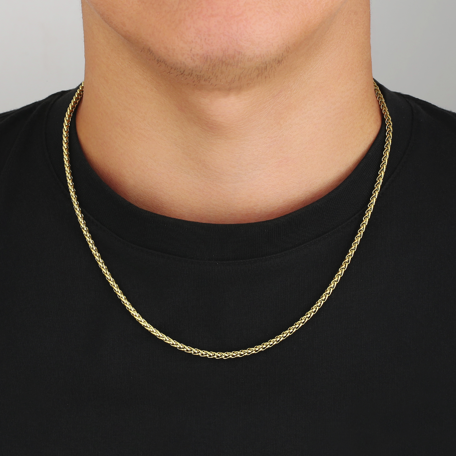 【NEW】幅3mm 高光沢 バスケット織りチェーンネックレス