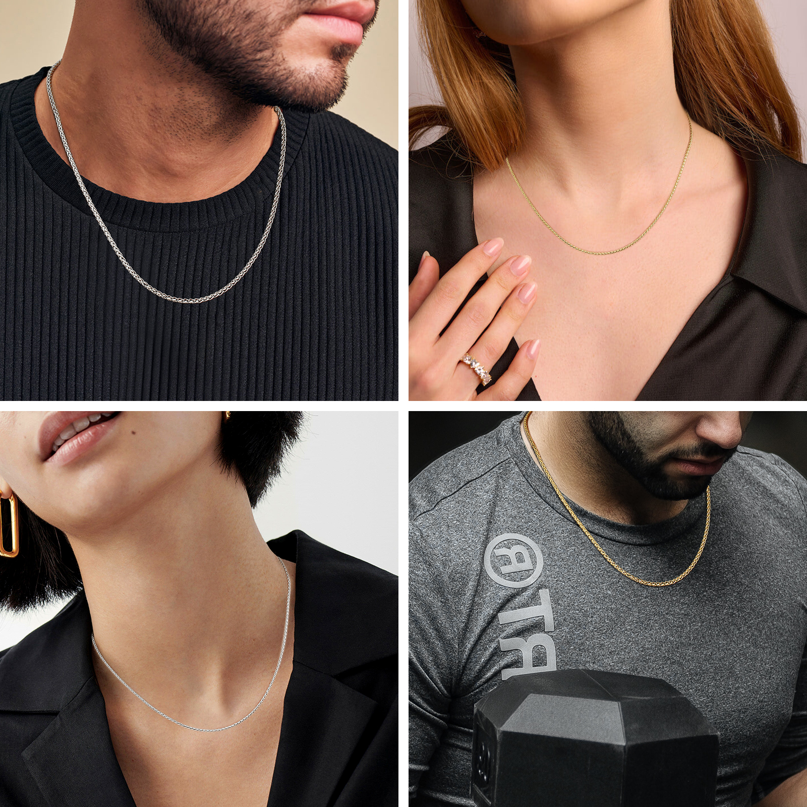 【NEW】幅3mm 高光沢 バスケット織りチェーンネックレス