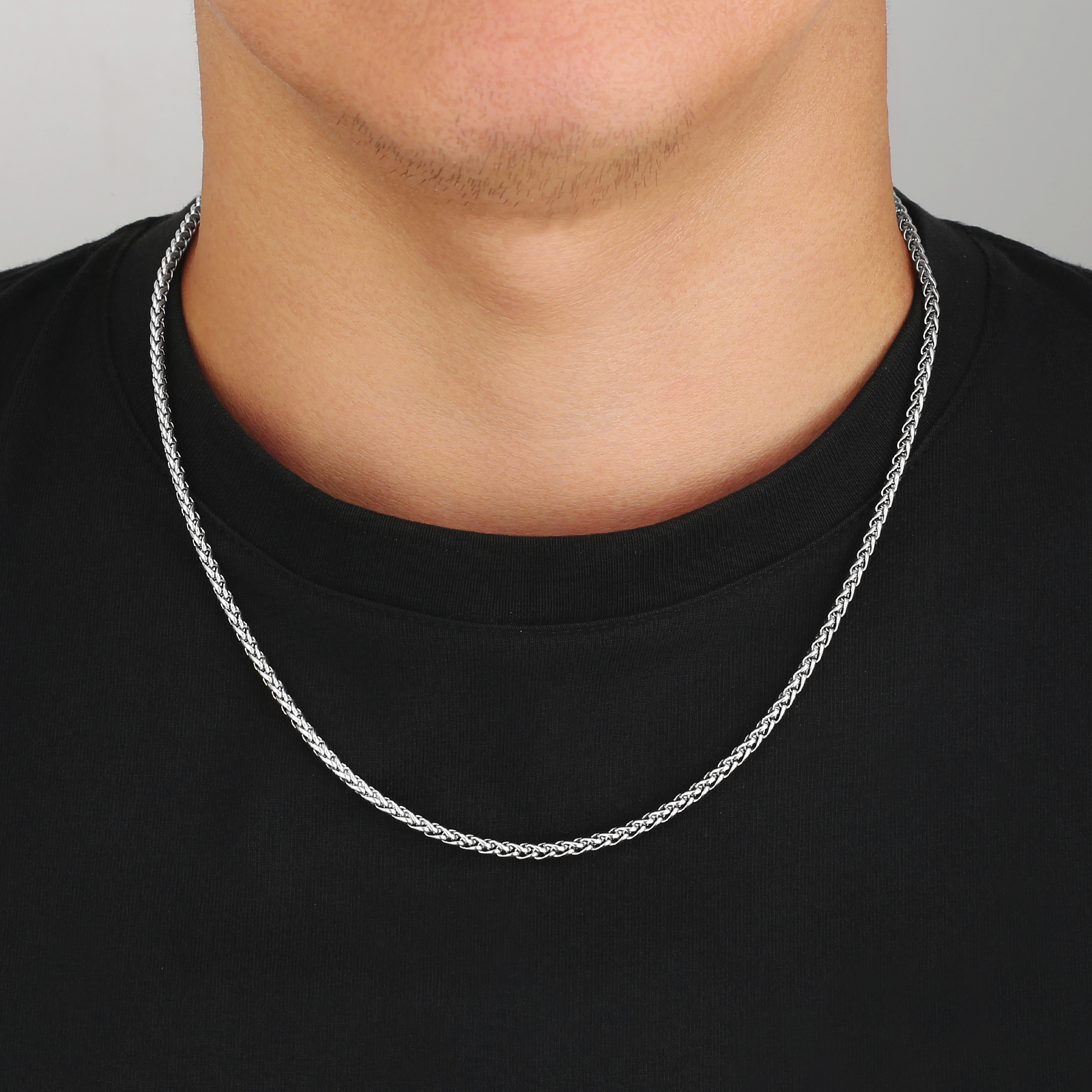 【NEW】幅3mm 高光沢 バスケット織りチェーンネックレス