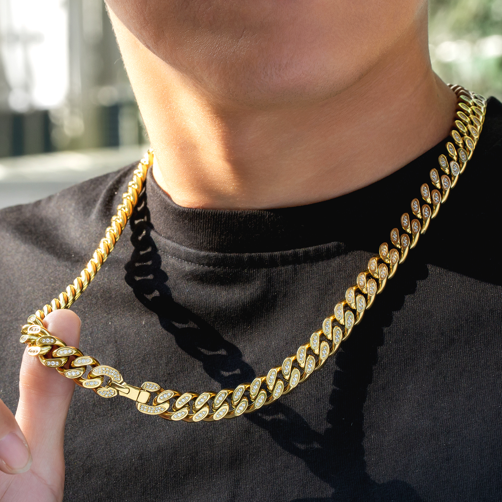 【NEW】12mm CZダイヤ 喜平キューバン ネックレス