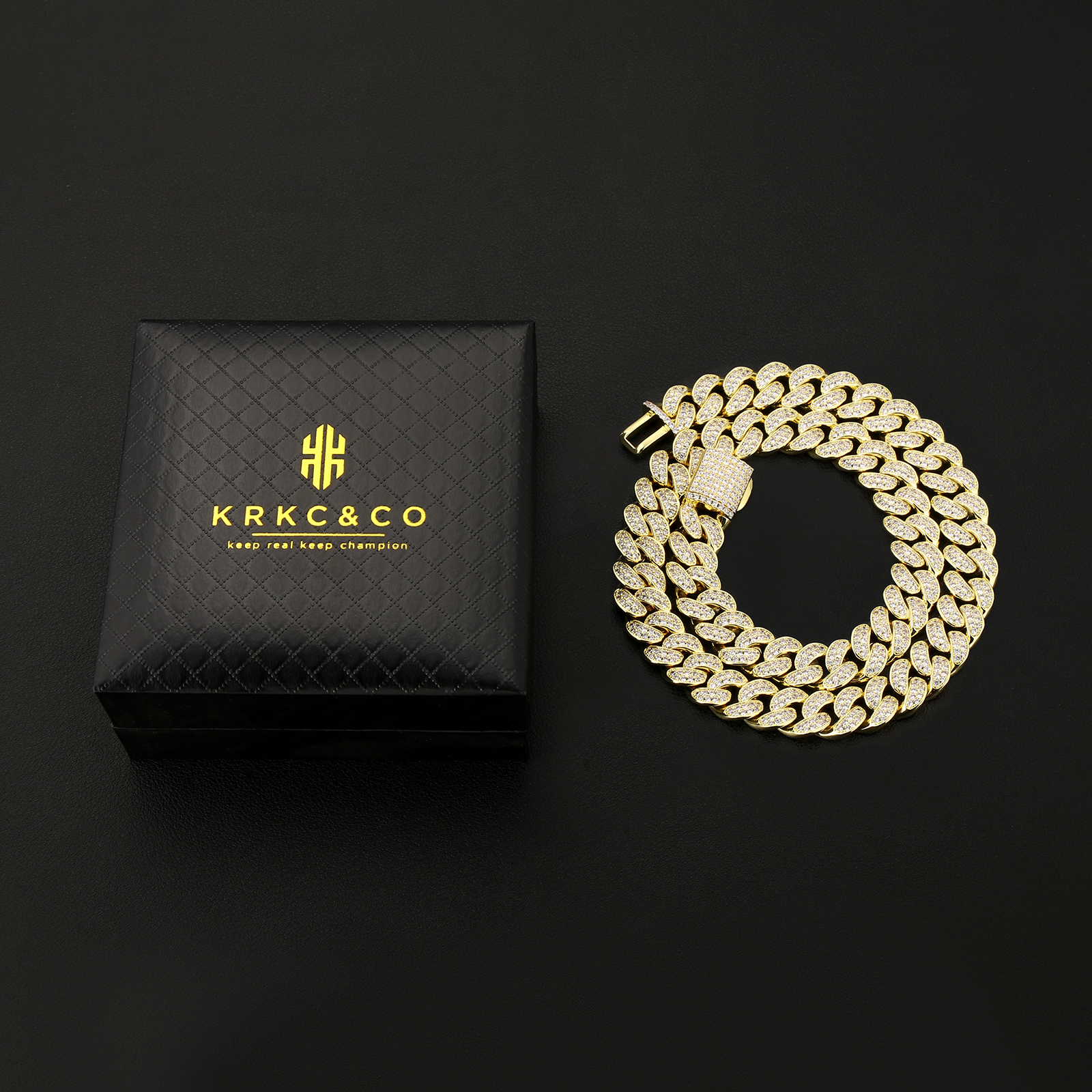 KRKC 12mm CZダイヤBOX-CLASP喜平ネックレス メンズ-KRKC