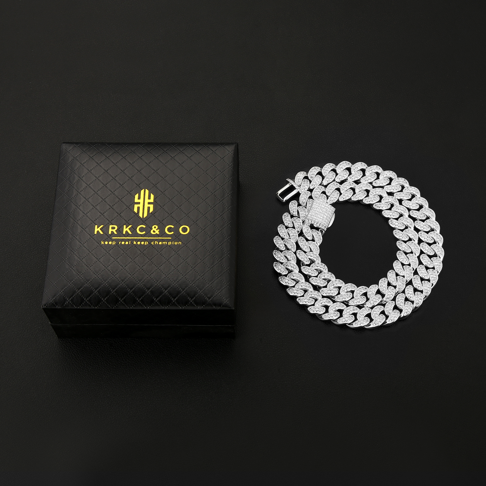 KRKC 12mm CZダイヤBOX-CLASP喜平ネックレス メンズ-KRKC