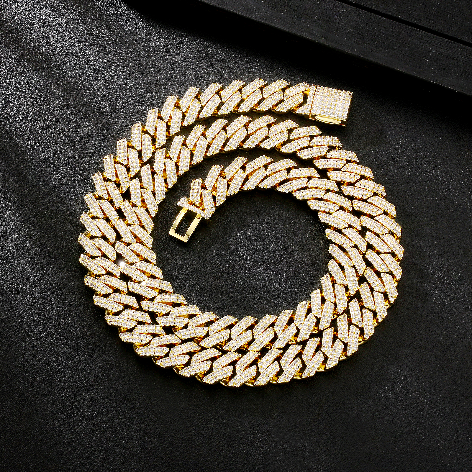 krkc&co 12mm CZダイヤ 喜平 ネックレス プロングチェーン BOX-CLASP】12mm CZダイヤ 方形 喜平ネックレス メンズ KRKC