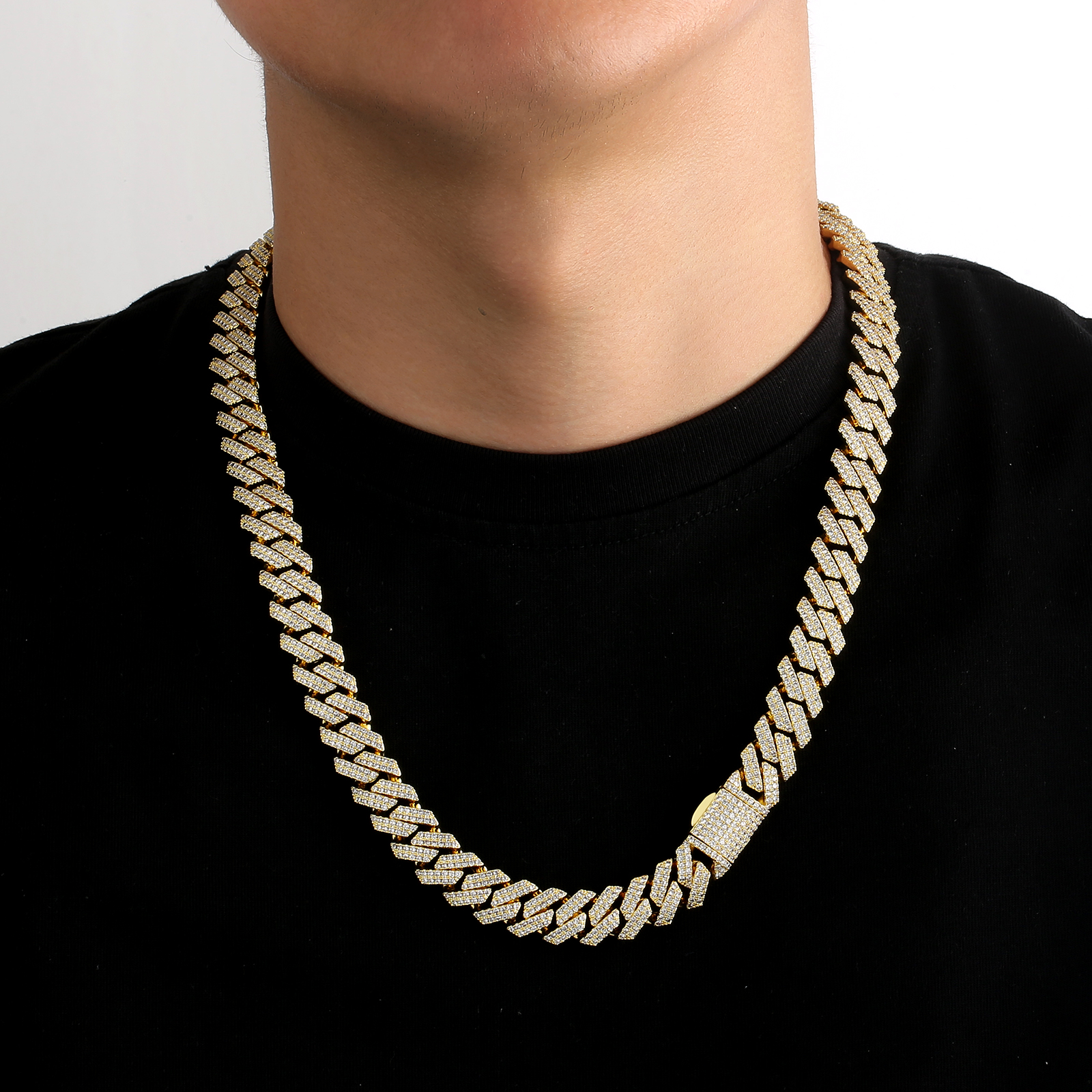 BOX-CLASP】12mm CZダイヤ 方形 喜平ネックレス メンズ KRKC