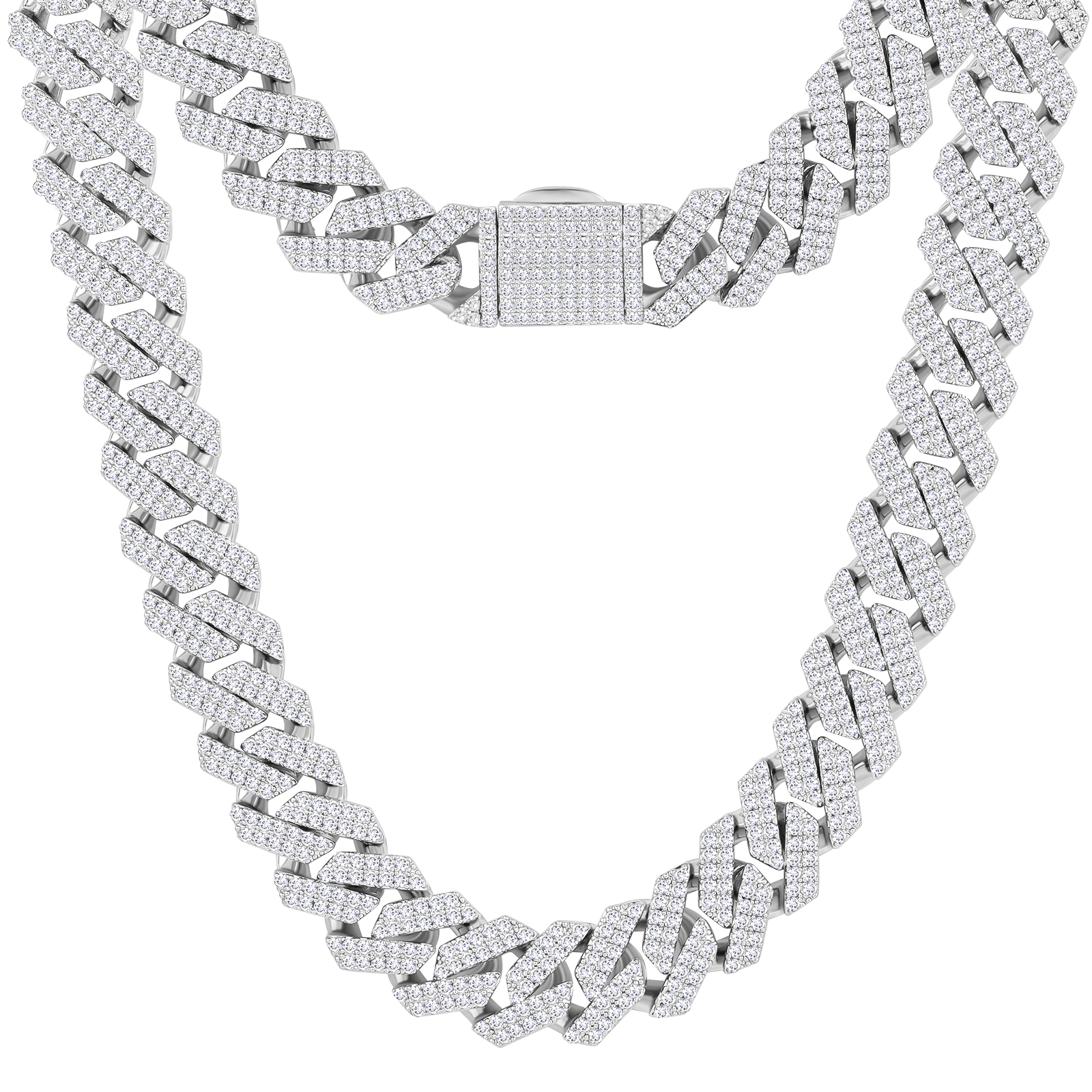 BOX-CLASP】12mm CZダイヤ 方形 喜平ネックレス メンズ KRKC