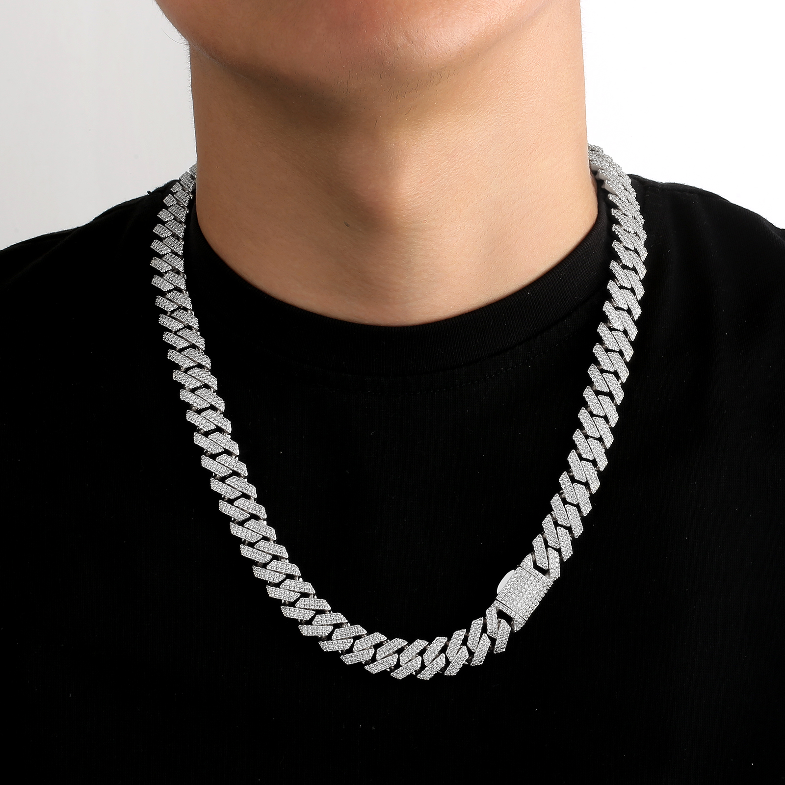 【BOX-CLASP】12mm CZダイヤ 方形 喜平ネックレス メンズ KRKC