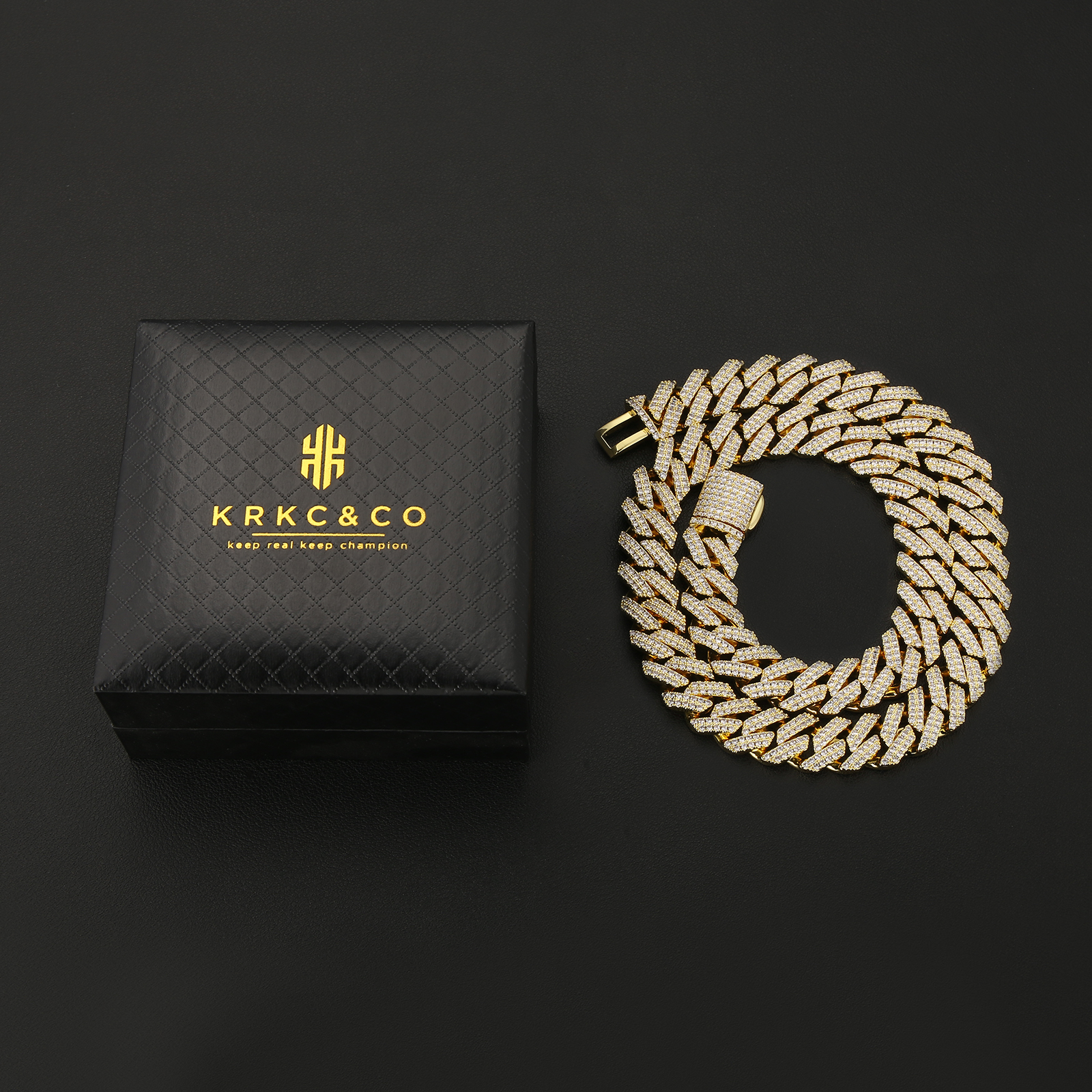 BOX-CLASP】12mm CZダイヤ 方形 喜平ネックレス メンズ KRKC