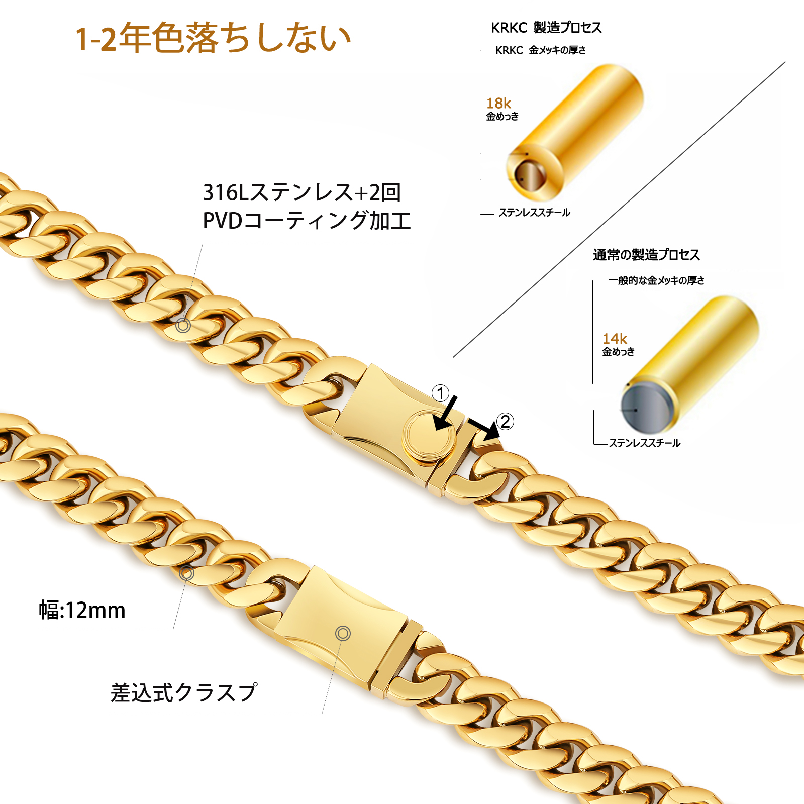 【NEW】12mm 喜平 ブレスレット 差込式クラスプ KRKC