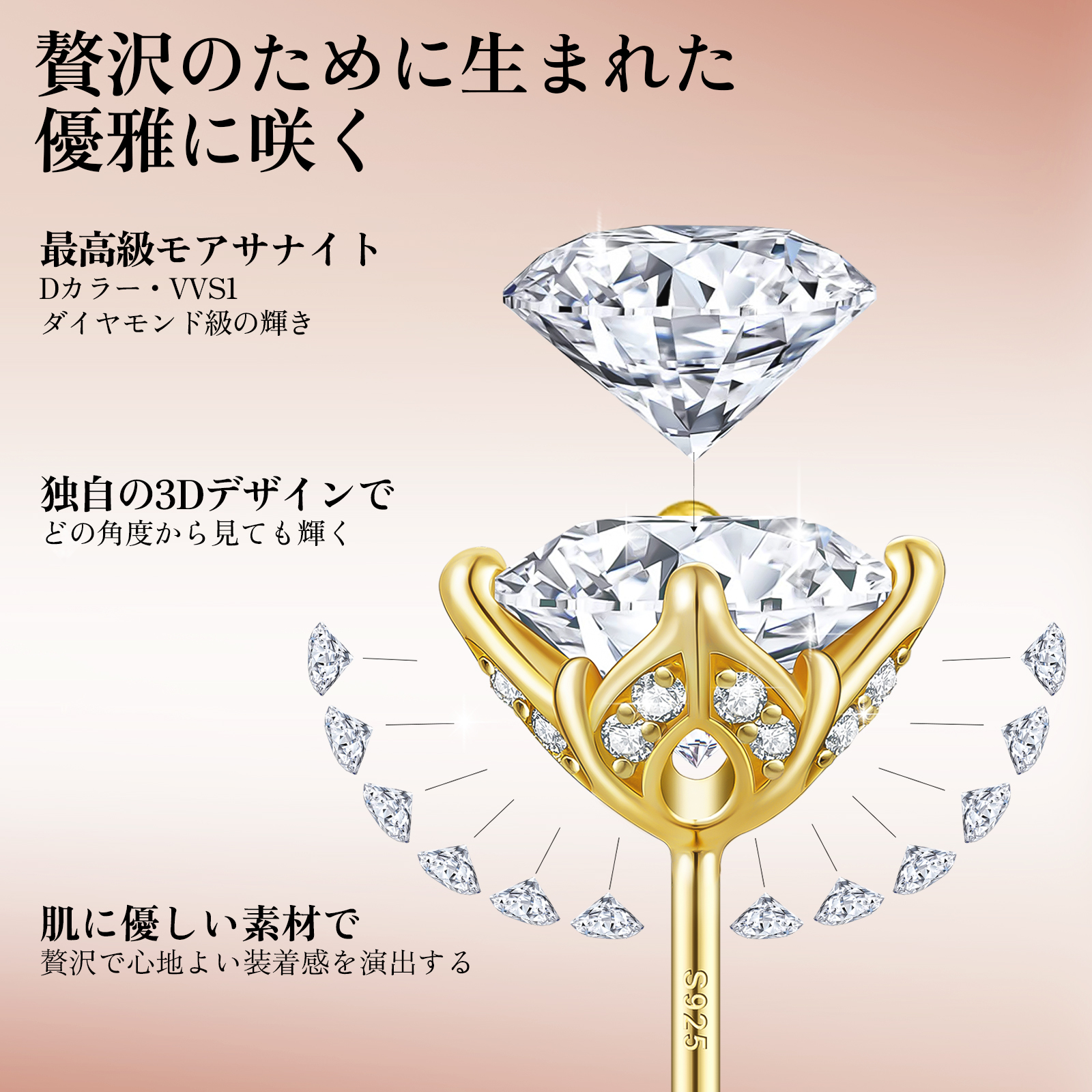 1.0カラット*2 モアサナイト スタッド ピアス S925 0333 KRKC