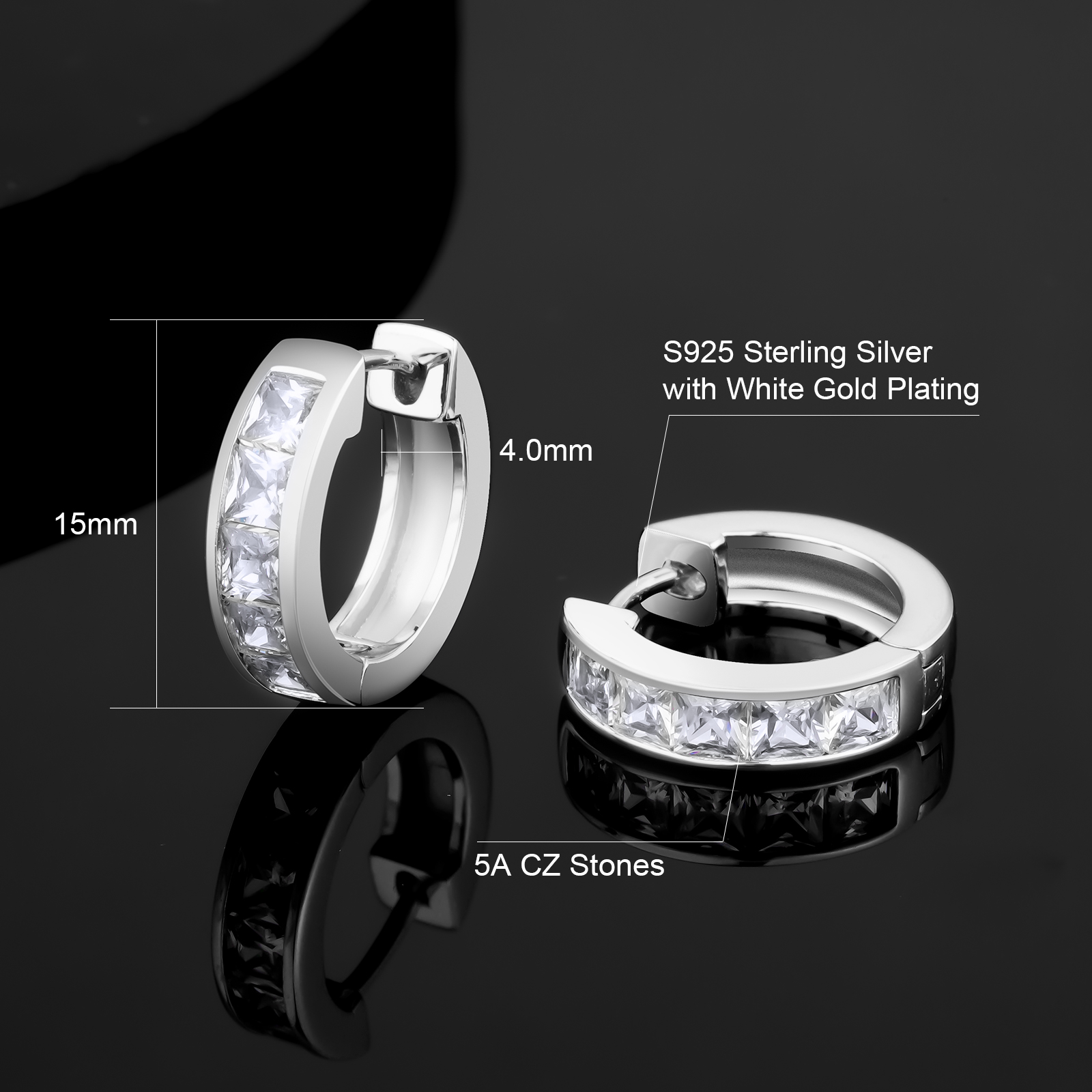 15mm シルバー925 プリンセスカット フープ ピアス