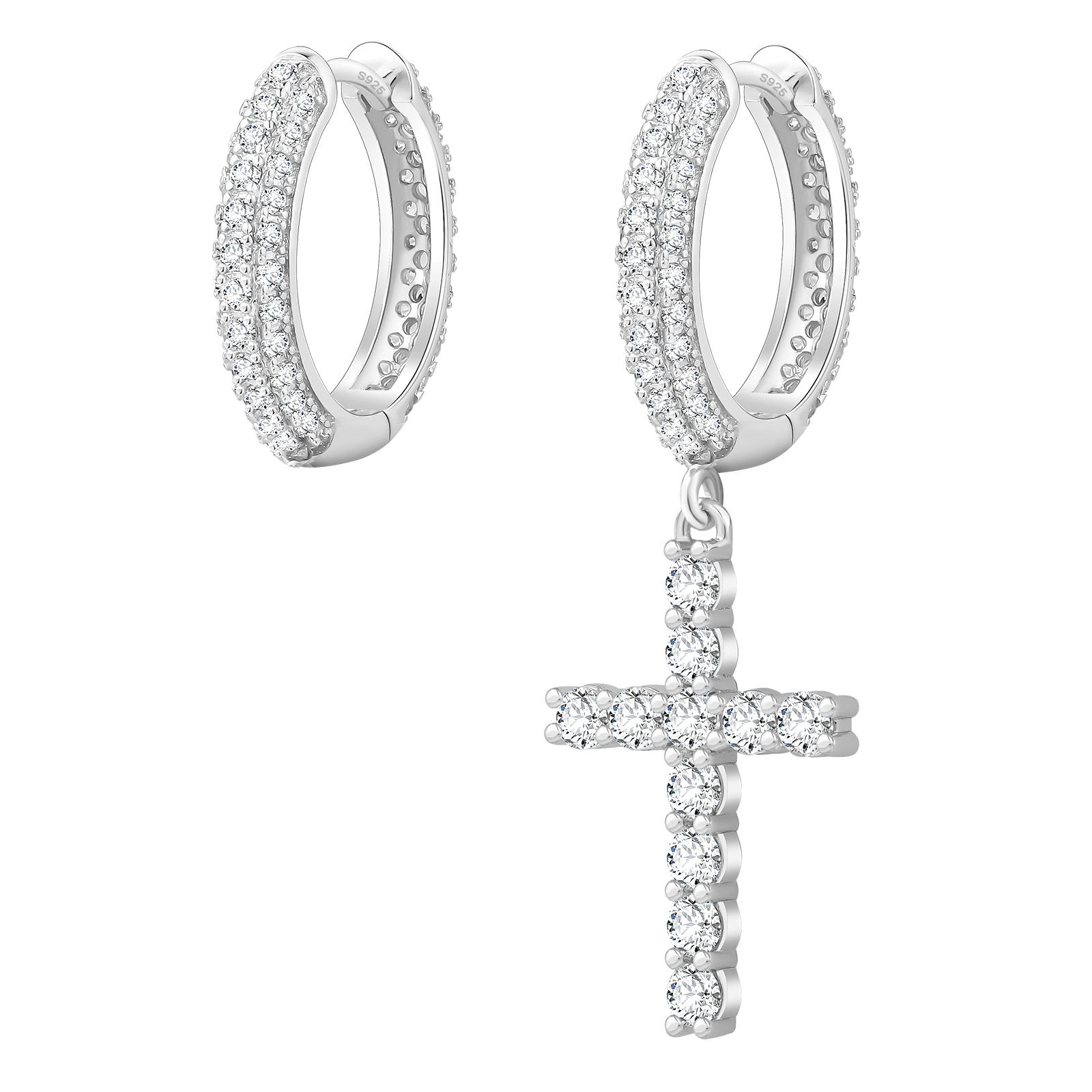 シルバー925 非対称 czダイヤ フープ クロス ピアス