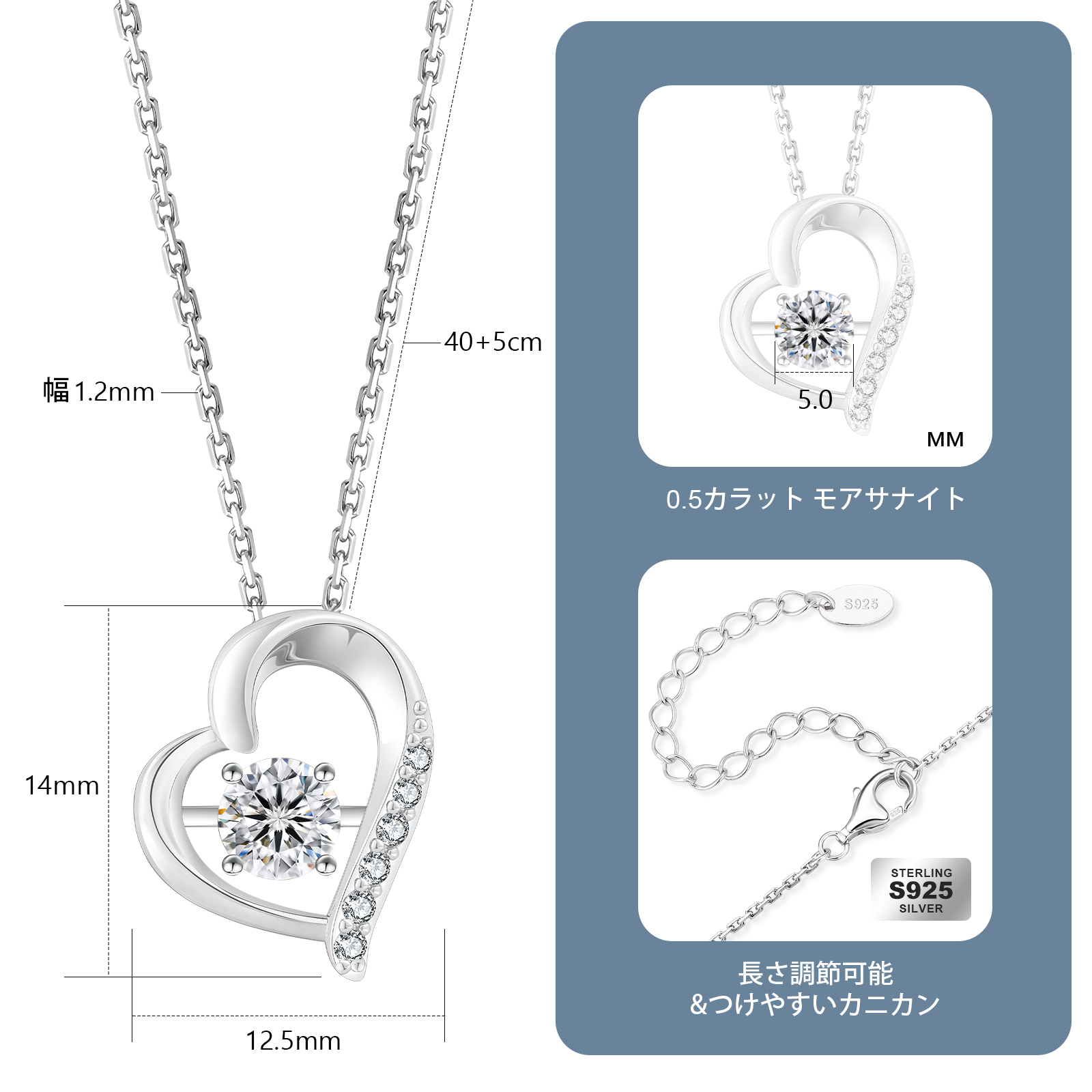 0.5カラット モアサナイト ペンダント ネックレス レディース VVS1 0449 KRKC