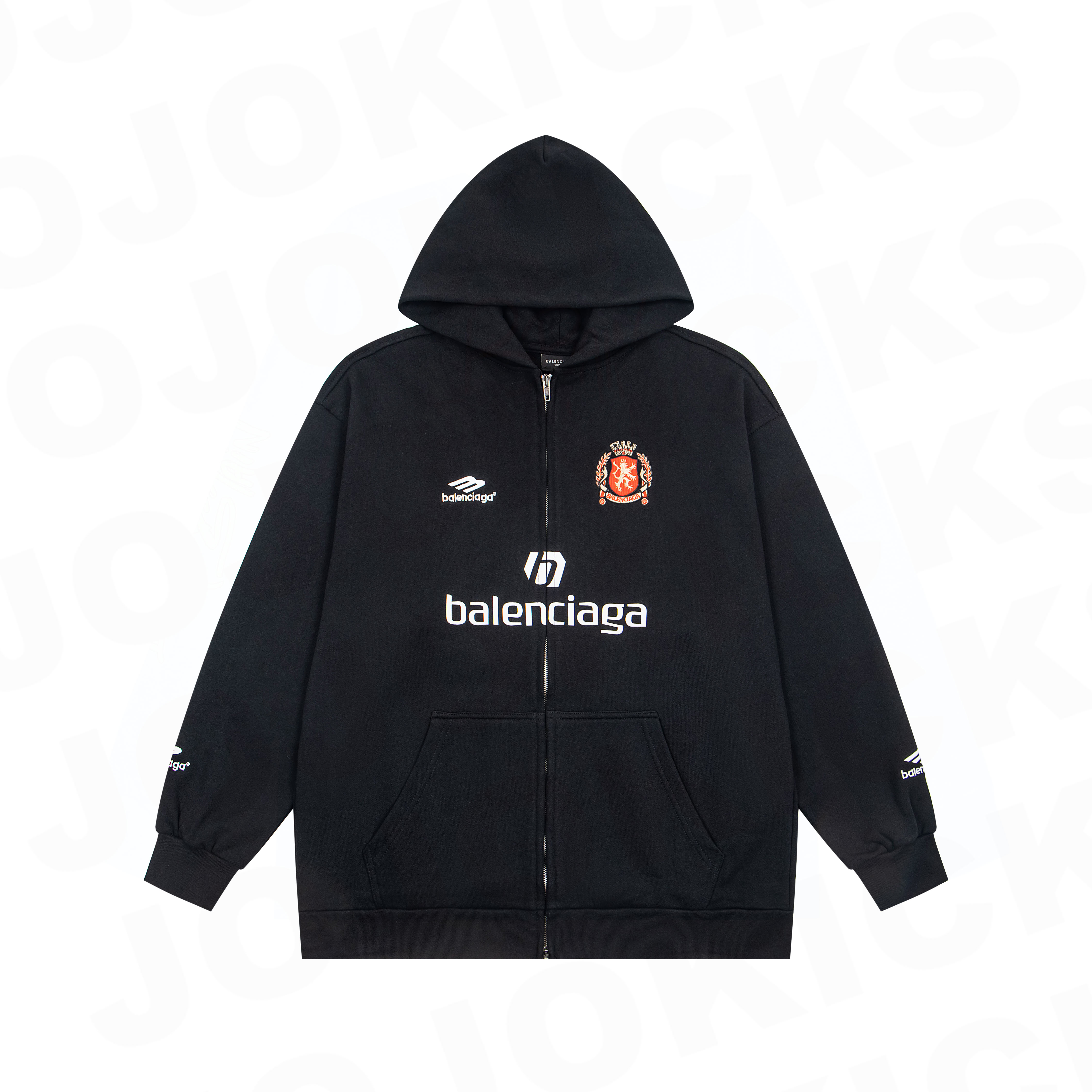 Balenciaga Paris Soccer Zip-up Hoodie Medium Fit 'Black White'(744457TPVS61070）