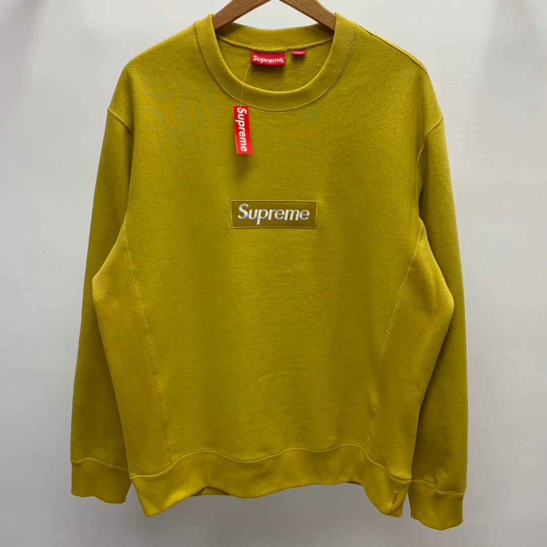 Supreme FW18 Box Logo Crewneck Mustard Classic Round Neck Pullover Unisex Yellow （SUP-FW18-1078）