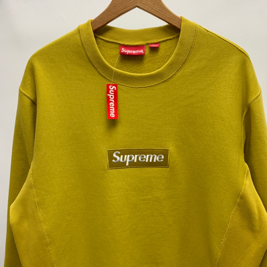 Supreme FW18 Box Logo Crewneck Mustard Classic Round Neck Pullover Unisex Yellow （SUP-FW18-1078）