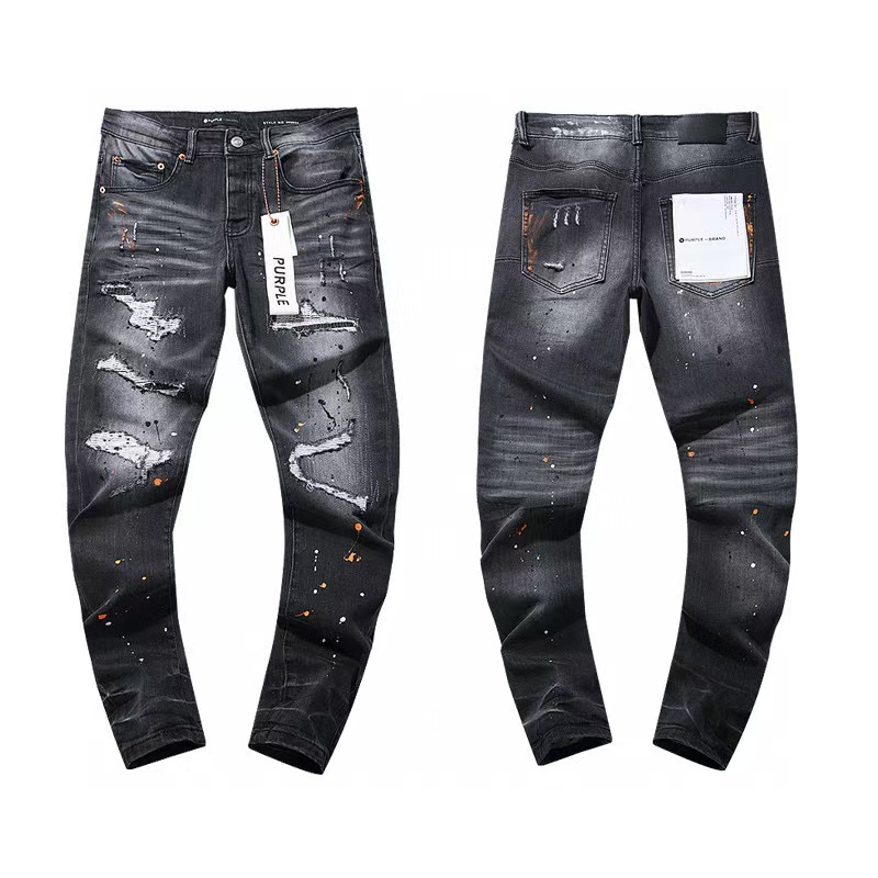 PURPLE BRAND Washed Paint Distressed Denim in Black  (P002-BOP）