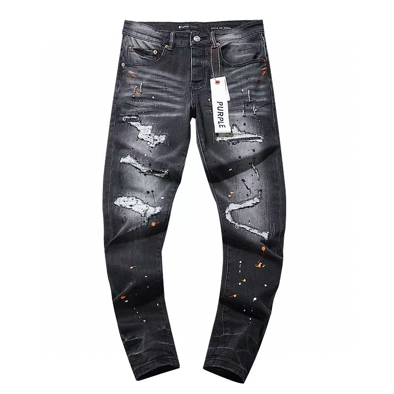 PURPLE BRAND Washed Paint Distressed Denim in Black  (P002-BOP）