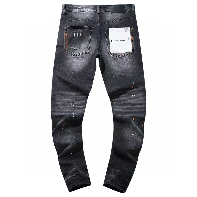 PURPLE BRAND Washed Paint Distressed Denim in Black  (P002-BOP）