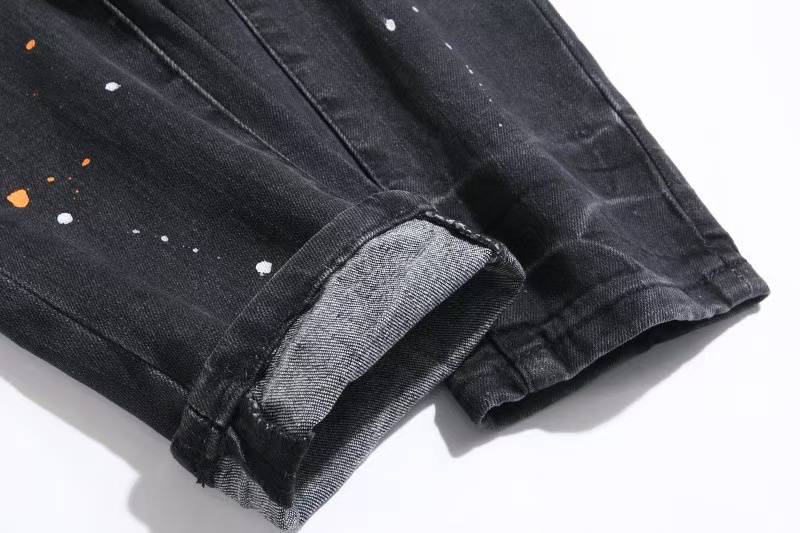 PURPLE BRAND Washed Paint Distressed Denim in Black  (P002-BOP）